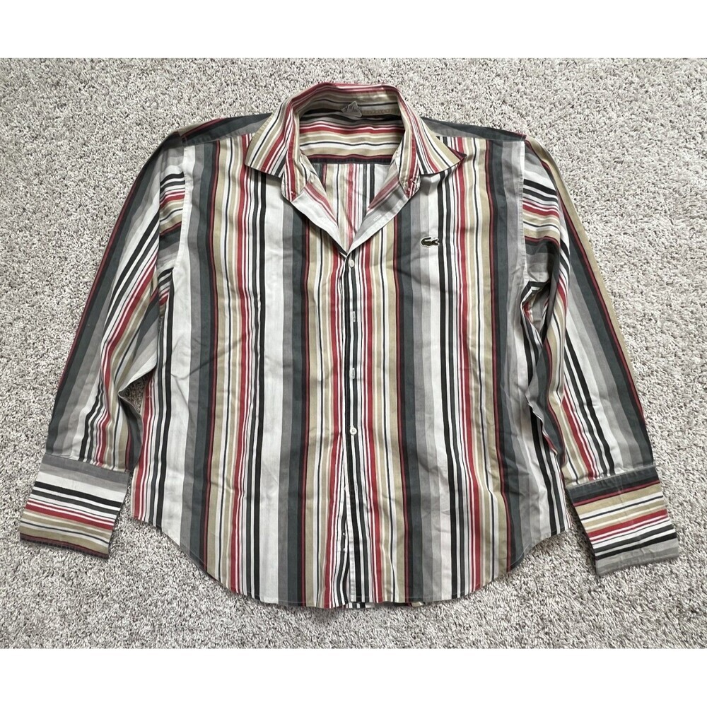 Lacoste Alligator Striped Long Sleeve Dress Shirt Men’s Size EUR 8 / 45 US XXL